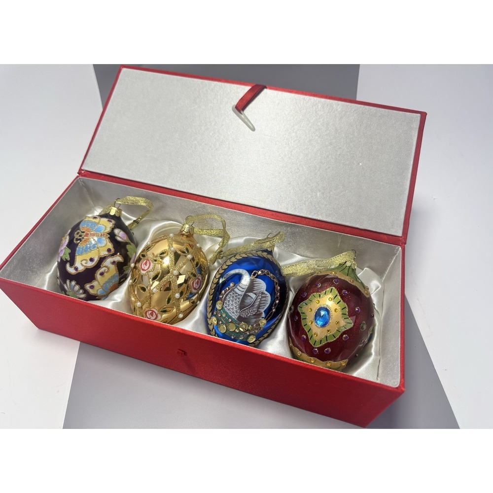 Joan Rivers 2009 Classics Collection Glass Egg (4) Ornaments Russian Inspired